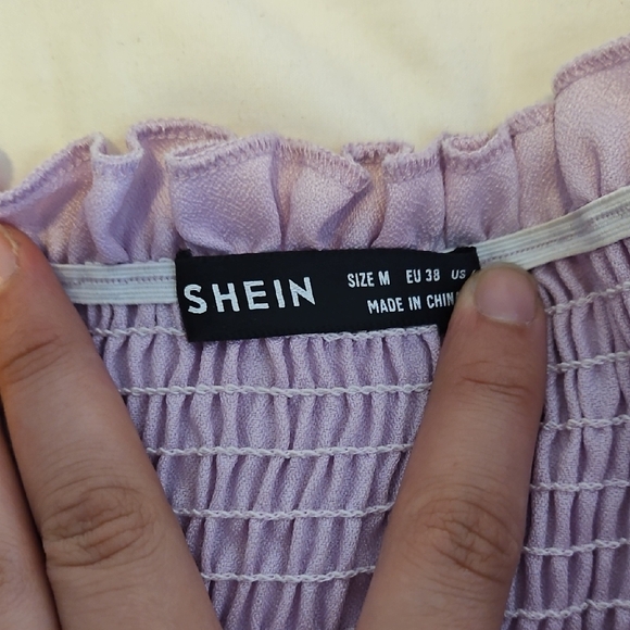 SHEIN Purple Puff Sleeve Smocked Blouse - Picture 5 of 6